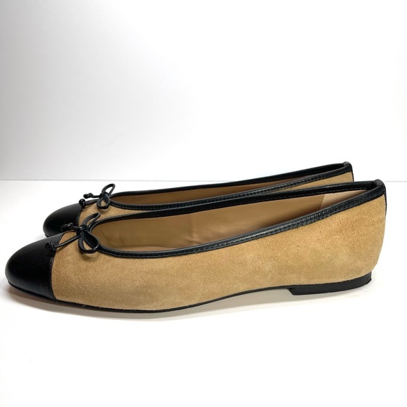 LK BENNETT Kara Sand Suede Black Leather Toe Cap Ballerina Pumps Size EU 42 US12 - Picture 6 of 10